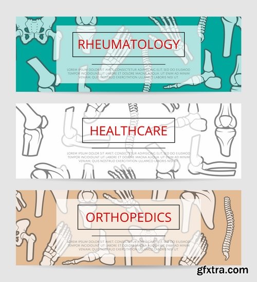 Collection of a medical infographics flyer banner bone skeleton 25 EPS