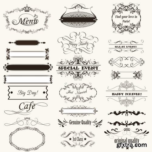 Collection of decorative border monogram retro style logo banner 25 EPS