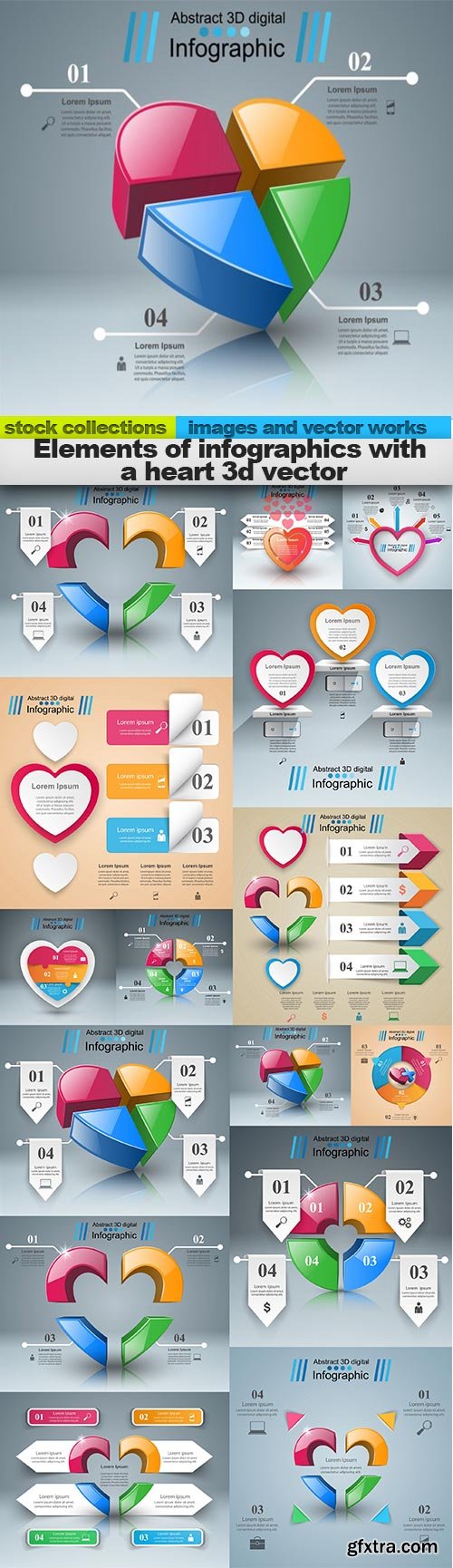 Elements of infographics with a heart 3d vector, 15 x EPS