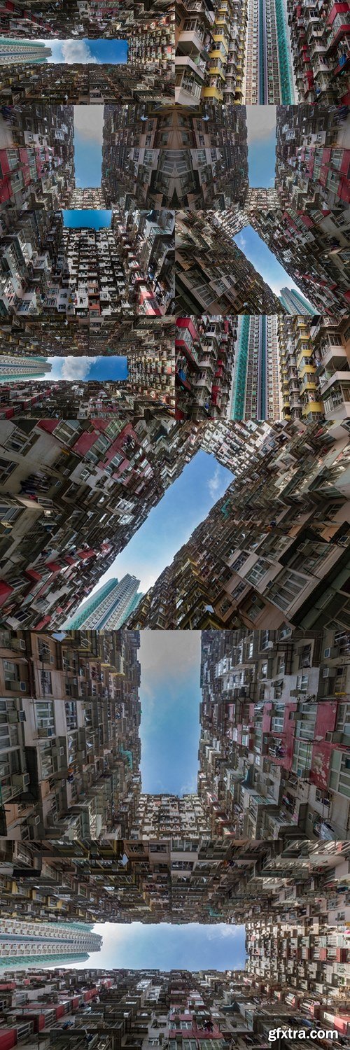 Hong Kong city apartment from bottom view, cityscape downtown