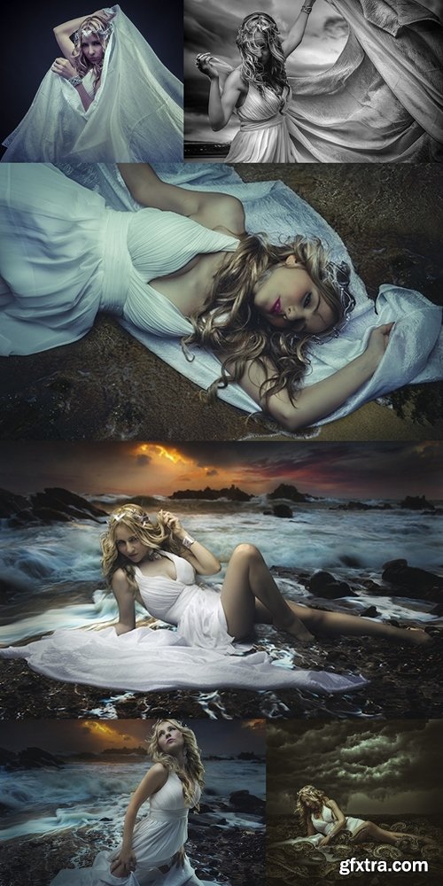 Ocean and sea, Greek vestal virgin, beautiful blond woman in whi