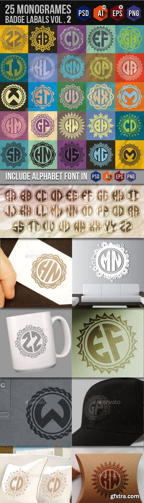 GraphicRiver - 25 Monogrames Badge Labals With Alphabet v2 12037300