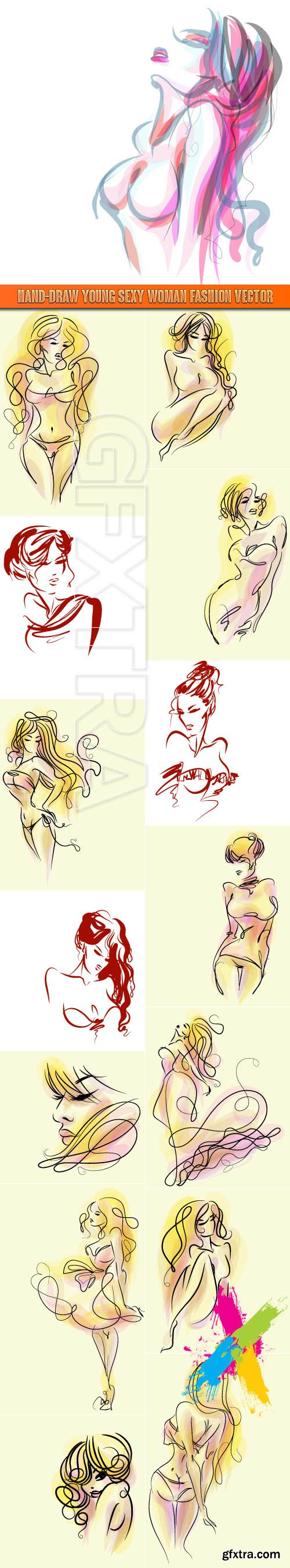 Hand-draw young sexy woman fashion vector