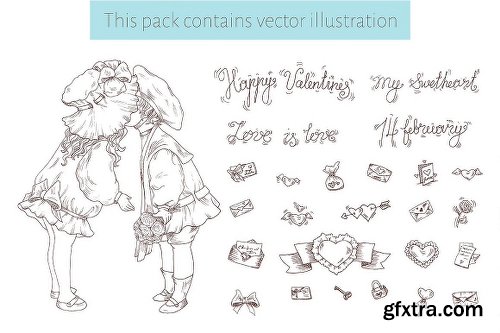 CreativeMarket Valentine's Day Hand Draw Vector Set 1228607