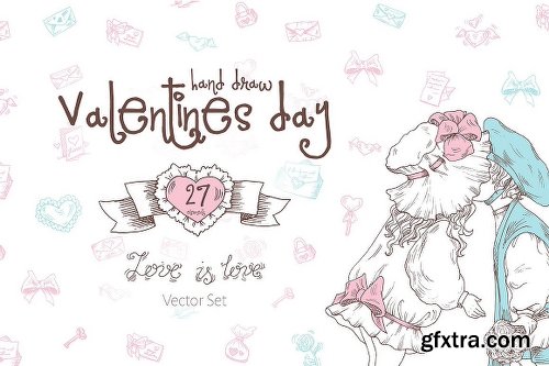 CreativeMarket Valentine's Day Hand Draw Vector Set 1228607