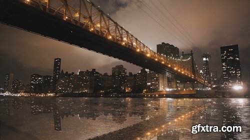 New york time lapse bridge cityscape skyline aerial view