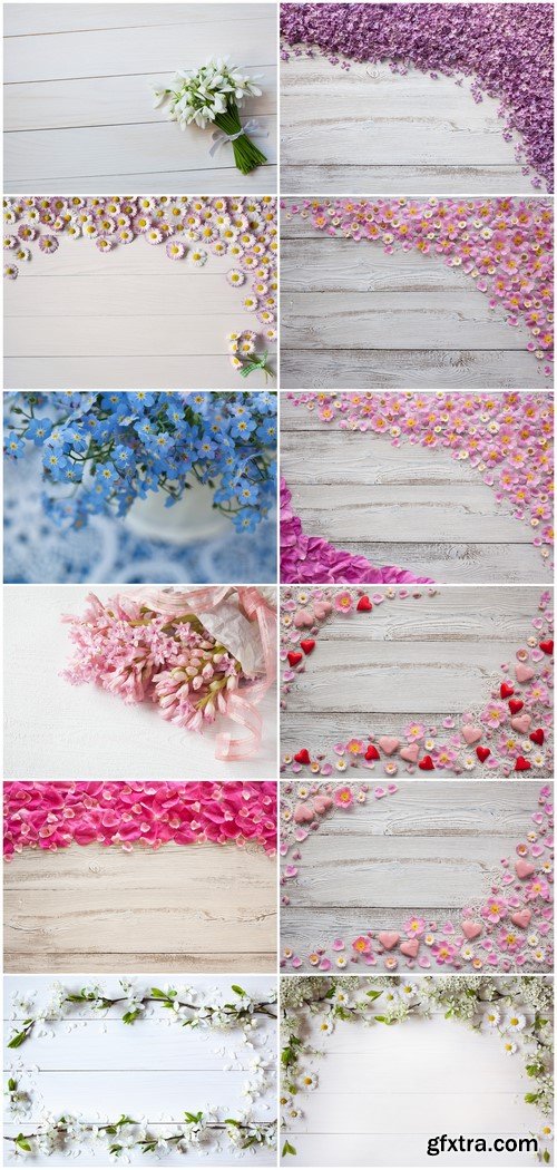 Wooden background with flowers 12X JPEG