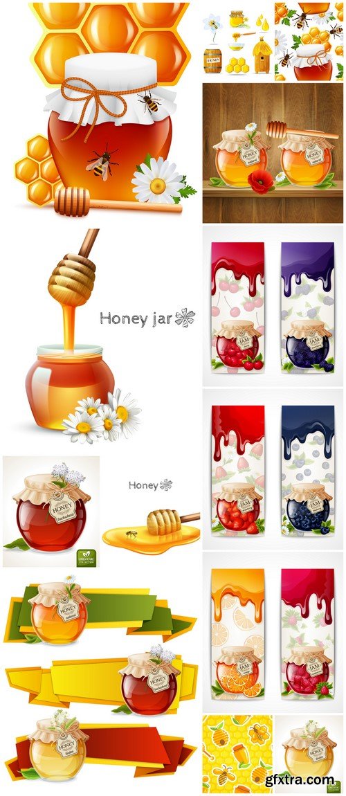 Honey and Jam set vector illustration 13X EPS