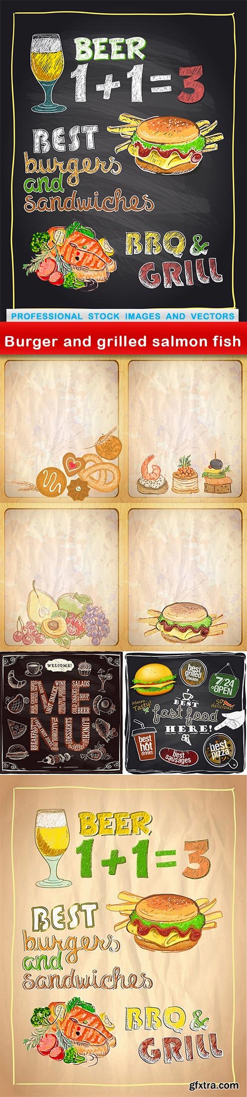 Burger and grilled salmon fish - 8 EPS