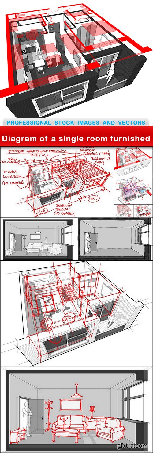 Diagram of a single room furnished - 10 EPS