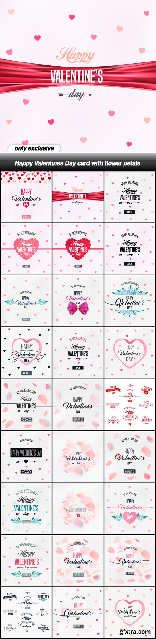 Happy Valentines Day card with flower petals - 27 EPS