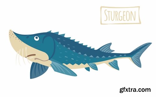 Collection of sturgeon fish icon flyer logo banner 25 EPS