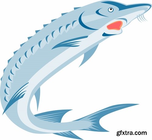 Collection of sturgeon fish icon flyer logo banner 25 EPS