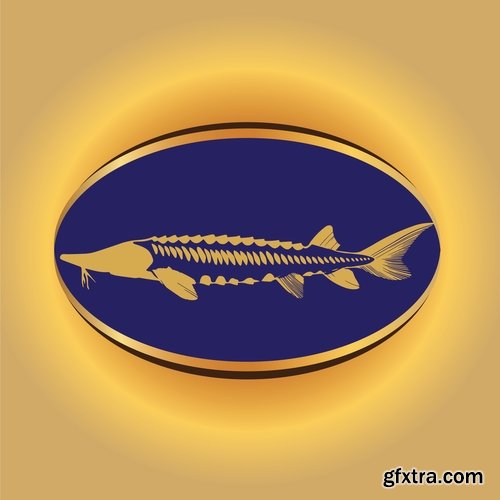 Collection of sturgeon fish icon flyer logo banner 25 EPS