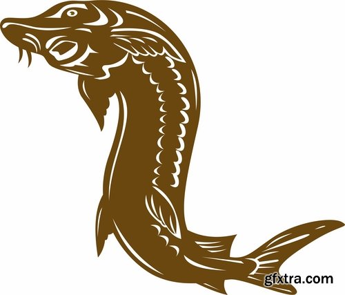 Collection of sturgeon fish icon flyer logo banner 25 EPS