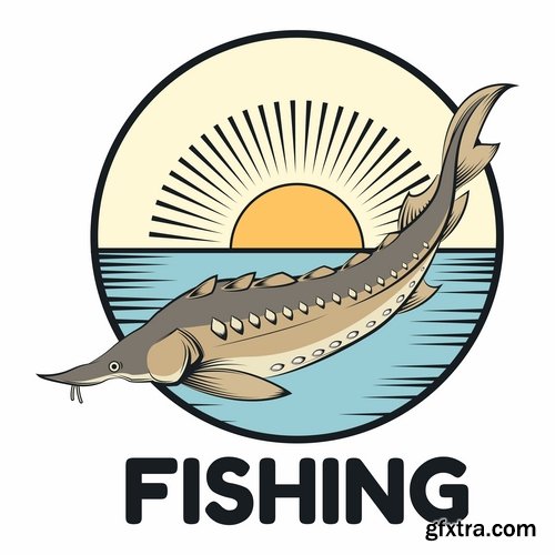 Collection of sturgeon fish icon flyer logo banner 25 EPS