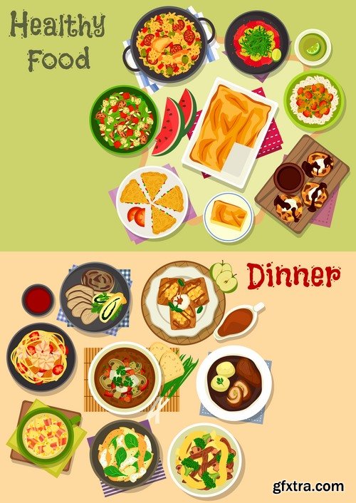 Collection of various food dishes banner flyer meal menu card cover 25 EPS