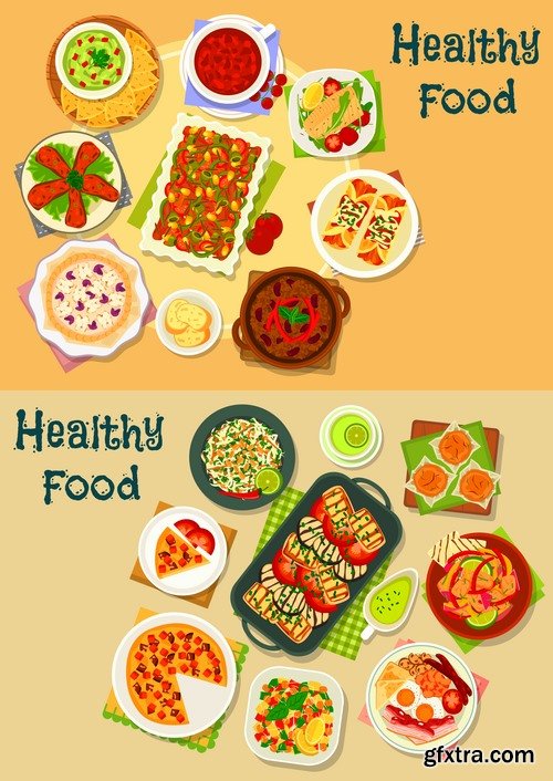 Collection of various food dishes banner flyer meal menu card cover 25 EPS