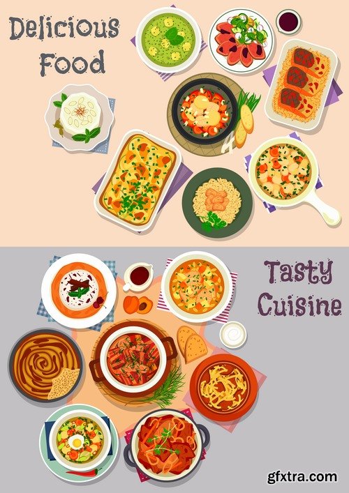 Collection of various food dishes banner flyer meal menu card cover 25 EPS