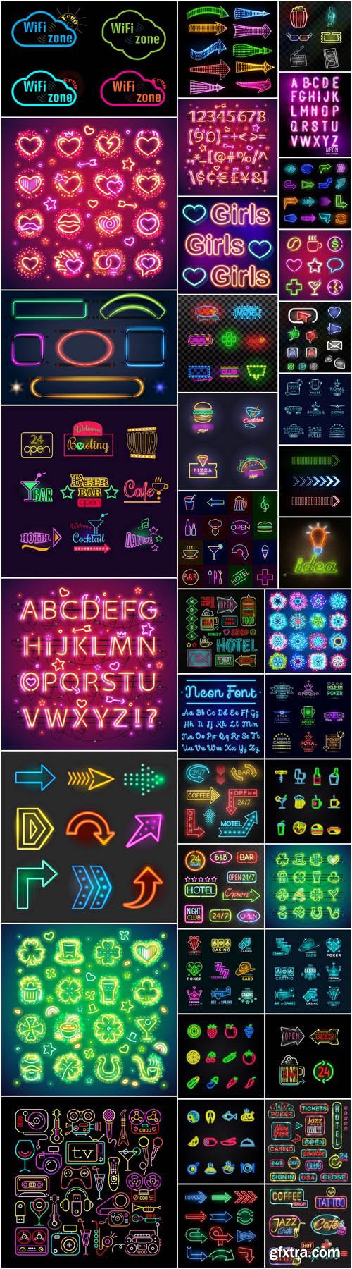 Neon Icons Collection - 38 Vector