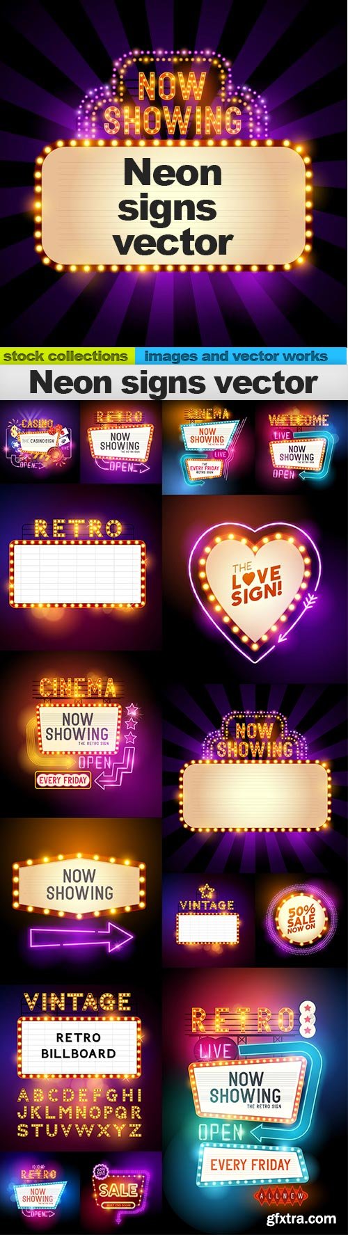 Neon signs vector, 15 x EPS