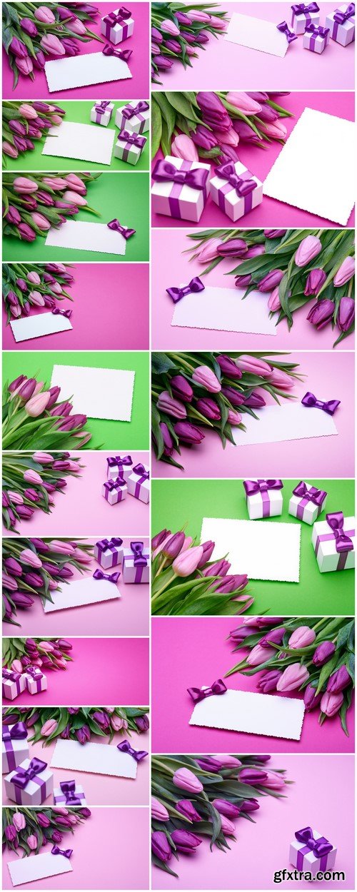 Beautiful tulips and greeting card 17X JPEG