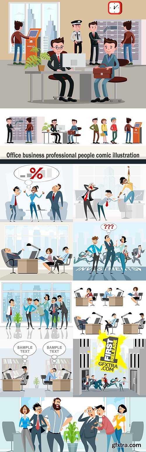 Office business professional people comic illustration