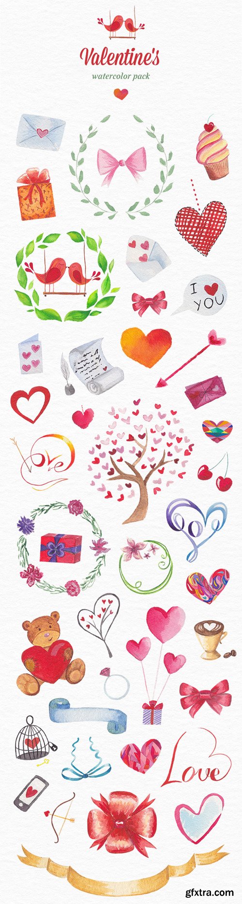 Valentine\'s Watercolor Pack - Transparent Png Elements