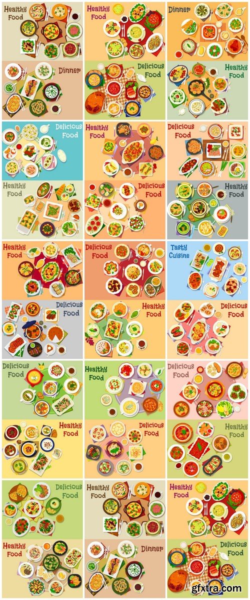 Meat dishes icon set of meat salad with vegetable 13X EPS