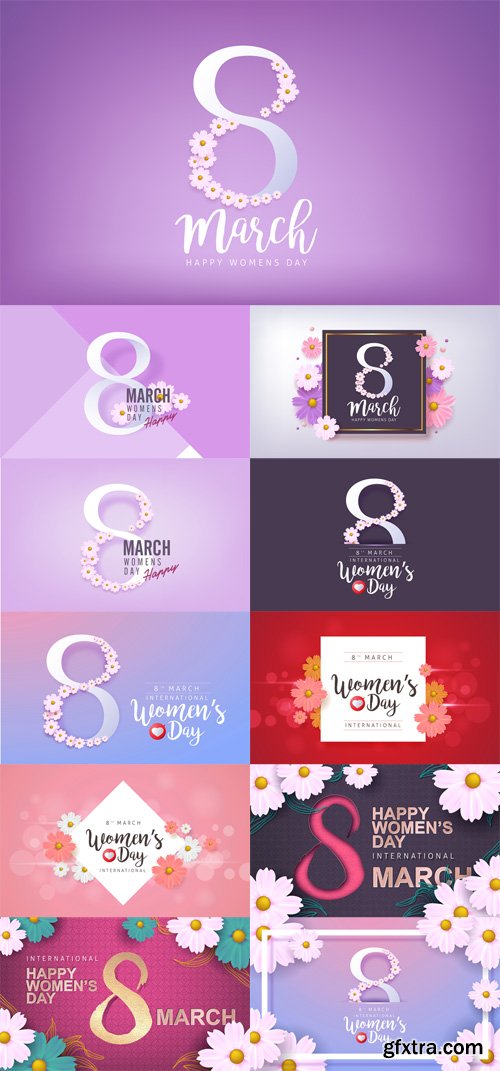 Vector Set - 8 March Womens Day Greeting Card Template