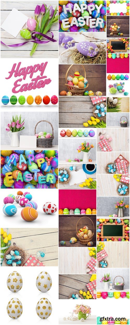 Easter eggs and colorful tulips bouquet 35X JPEG