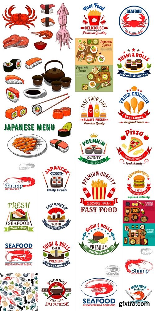 Japanese sushi bar or restaurant symbol set 5