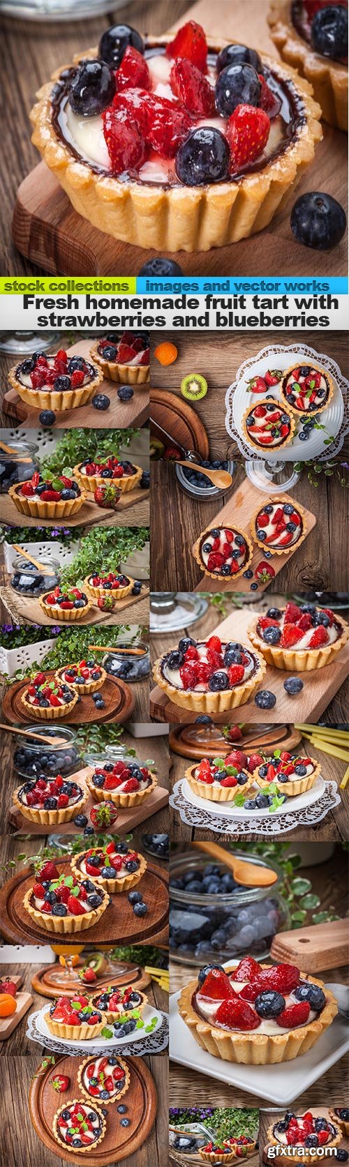 Fresh homemade fruit tart with strawberries and blueberries, 15 x UHQ JPEG