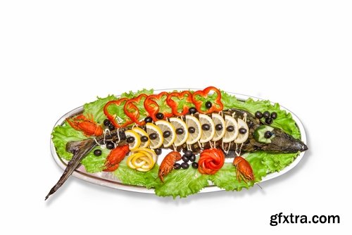 Collection of dishes from sturgeon fish fried delicacy red white meat 25 HQ Jpeg