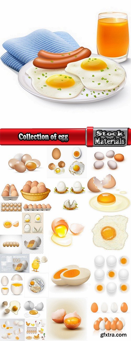 Collection of egg shell eggs breakfast omelette 25 EPS