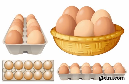 Collection of egg shell eggs breakfast omelette 25 EPS