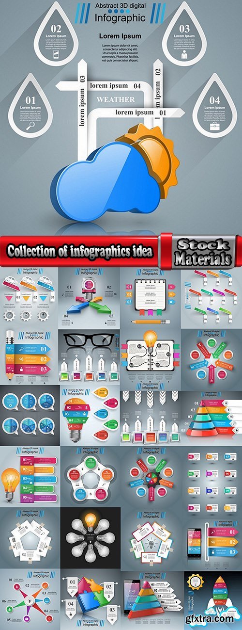 Collection of infographics idea light bulb turn based strategy for business success 25 EPS