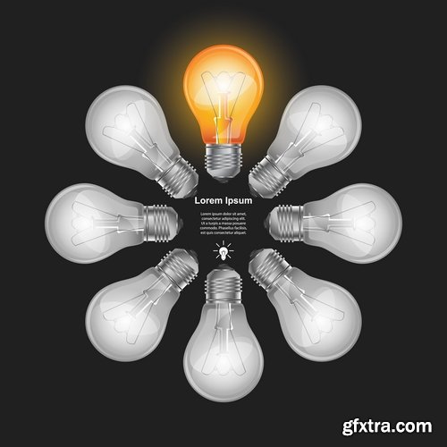 Collection of infographics idea light bulb turn based strategy for business success 25 EPS