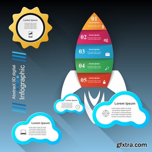 Collection of infographics idea light bulb turn based strategy for business success 25 EPS