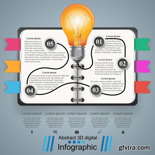 Collection of infographics idea light bulb turn based strategy for business success 25 EPS