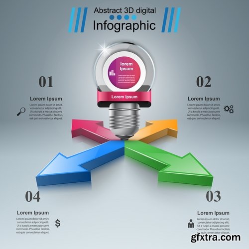 Collection of infographics idea light bulb turn based strategy for business success 25 EPS