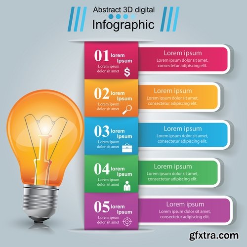 Collection of infographics idea light bulb turn based strategy for business success 25 EPS