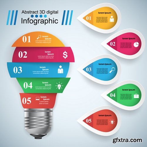 Collection of infographics idea light bulb turn based strategy for business success 25 EPS