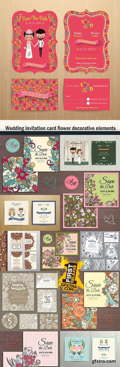 Wedding invitation card flower decorative elements