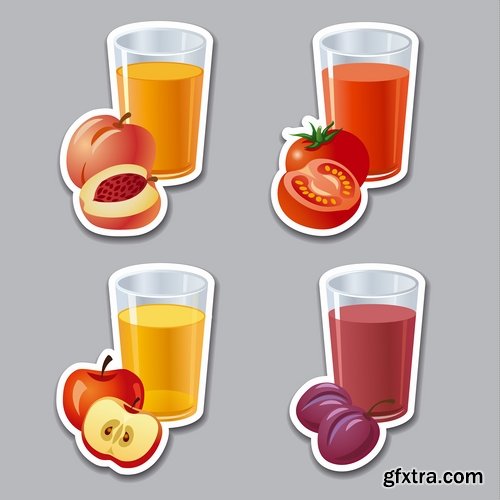 Collection of juice fruits vegetables healthy drink vitamin printing on a postcard 25 EPS