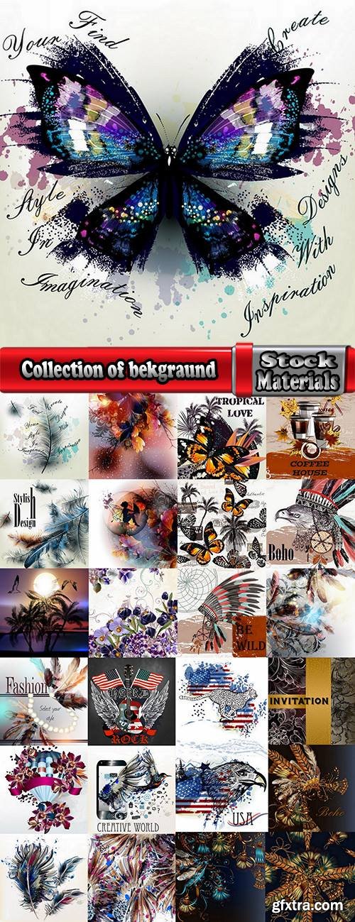 Collection of bekgraund feather flora flowers greeting card gift card the cover 25 EPS