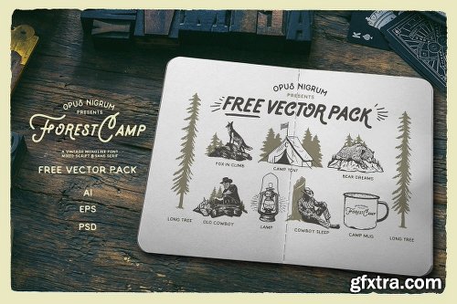 CreativeMarket Forest Camp Font + Free Vector Pack 517534