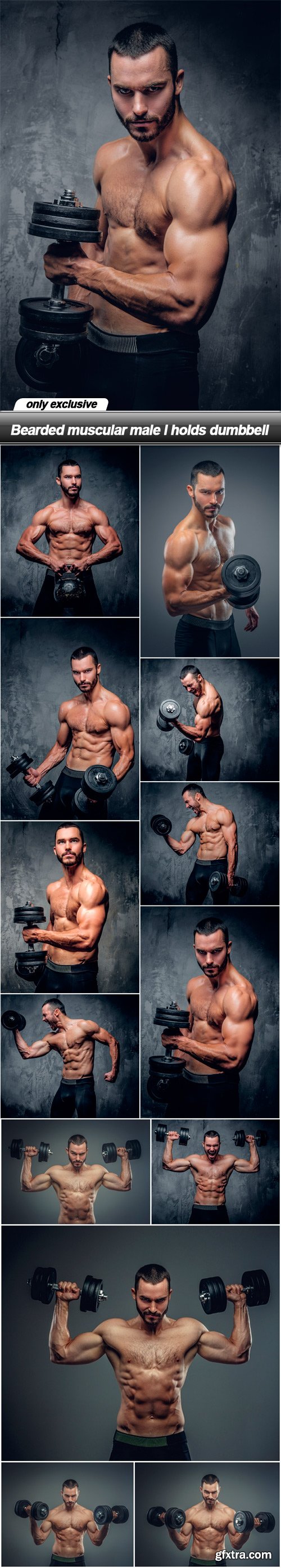 Bearded muscular male l holds dumbbell - 13 UHQ JPEG