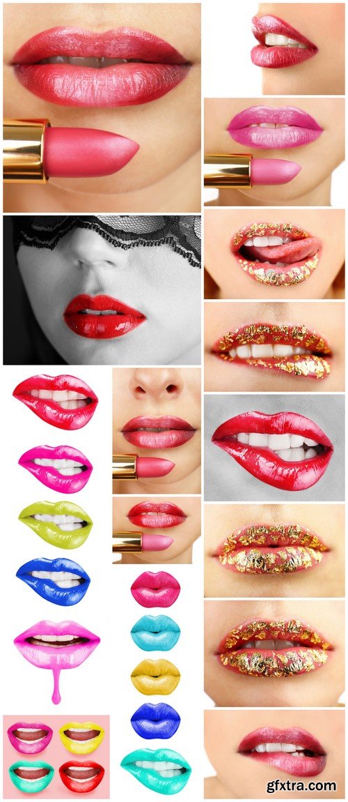 Colorful female lips isolated on white 18X JPEG