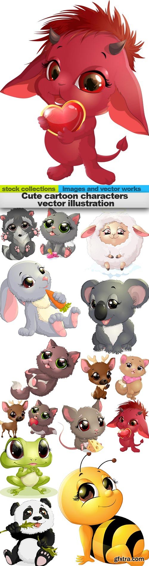 Cute cartoon characters vector illustration, 15 x EPS